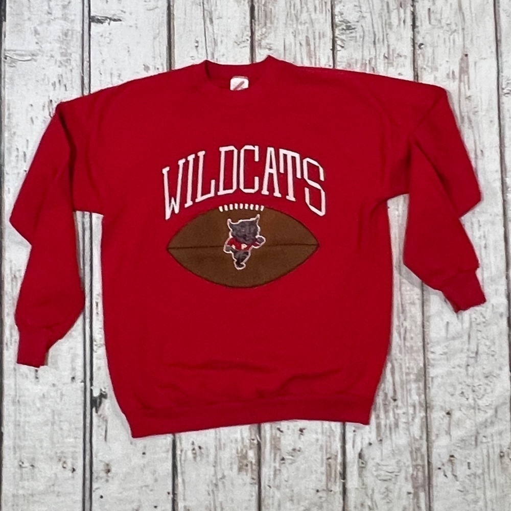 Vintage 80s Wildcats Football Sports Pullover Jumper 1980s Crewneck Sweatshirt